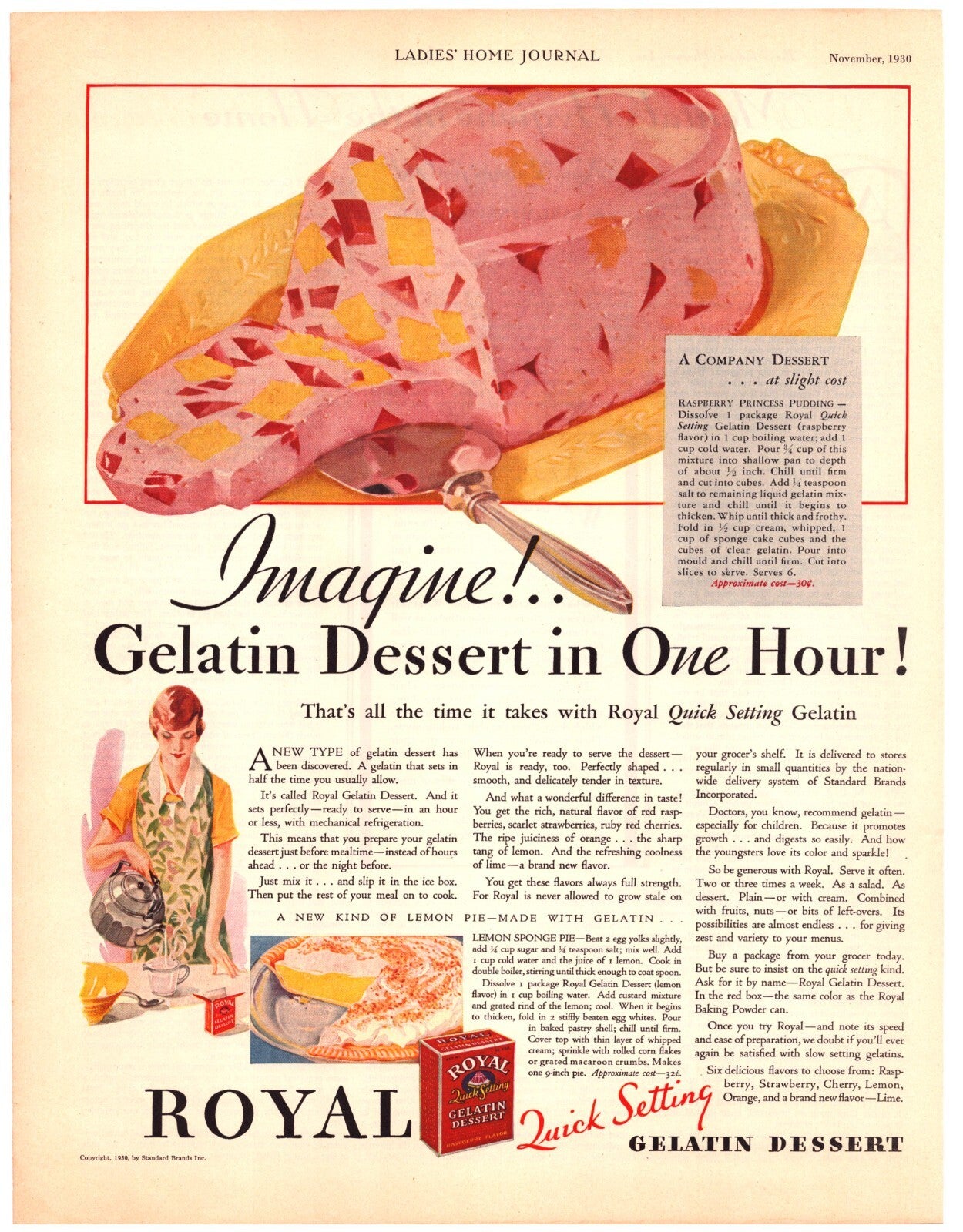 Royal Gelatin dessert print ad 1930 raspberry princess pudding Ladies Home Journal food advertisement