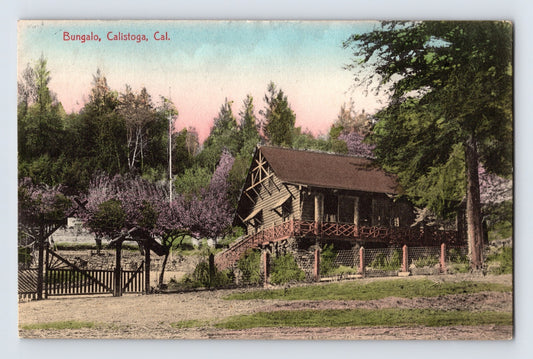 Calistoga California Bungalow Craftsman House 1910s Hand Colored Postcard