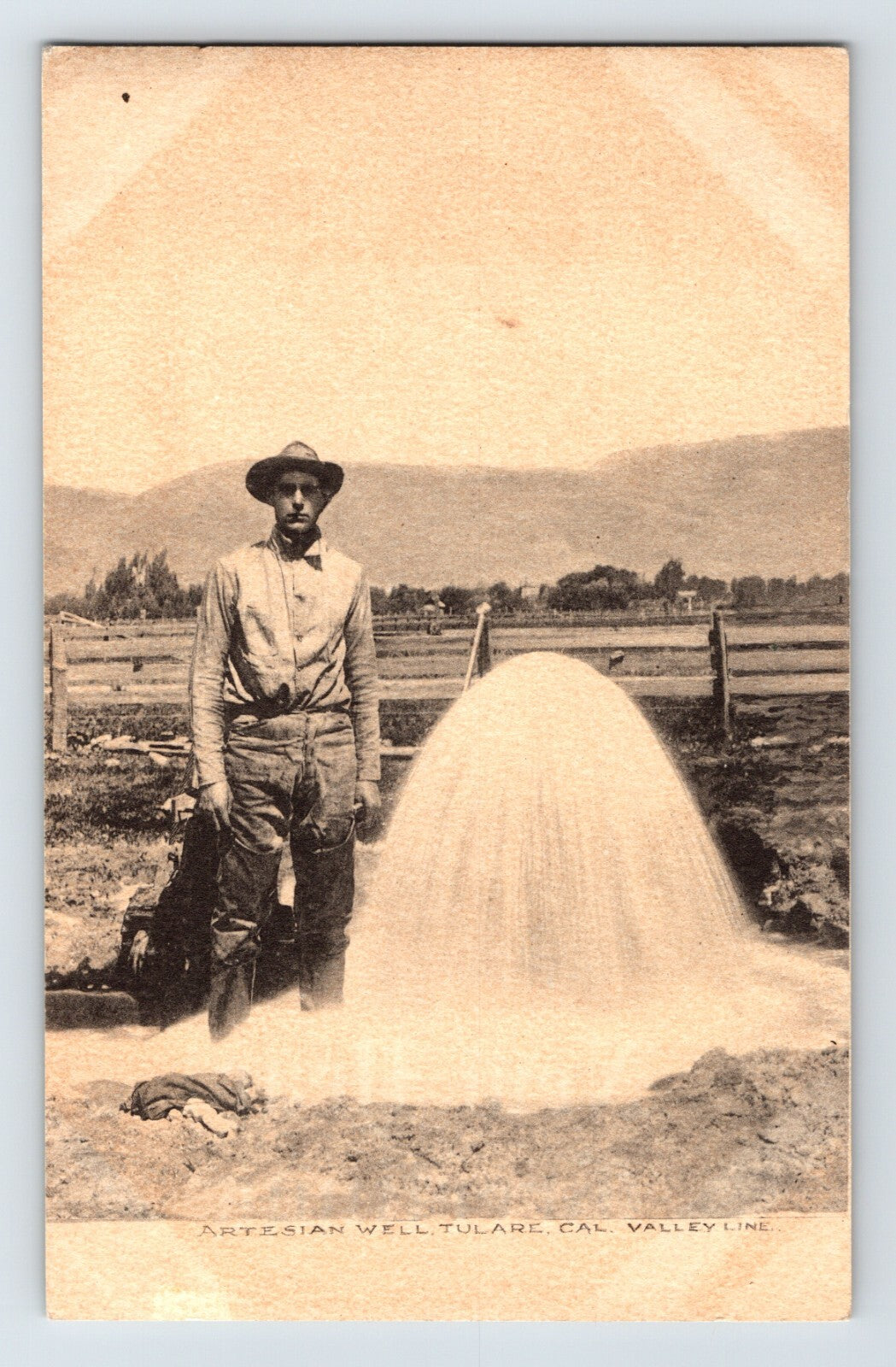 Tulare California Artesian Well Farmer Cowboy 1910s Postcard Unposted