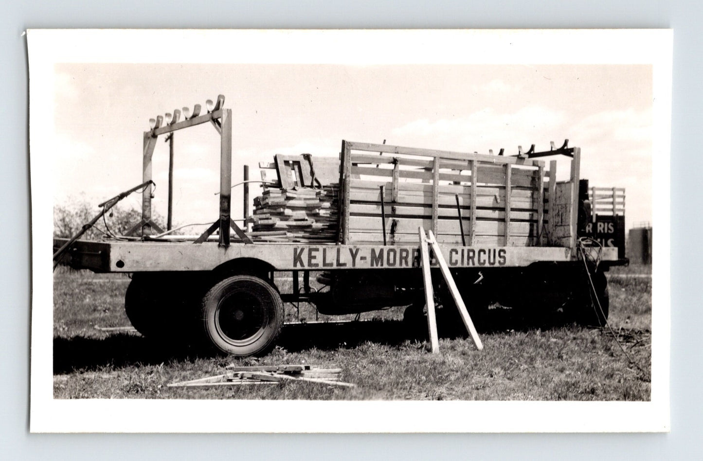 Kelly Morris Circus rigging truck loaded with poles and equipment 1951 black and white photo