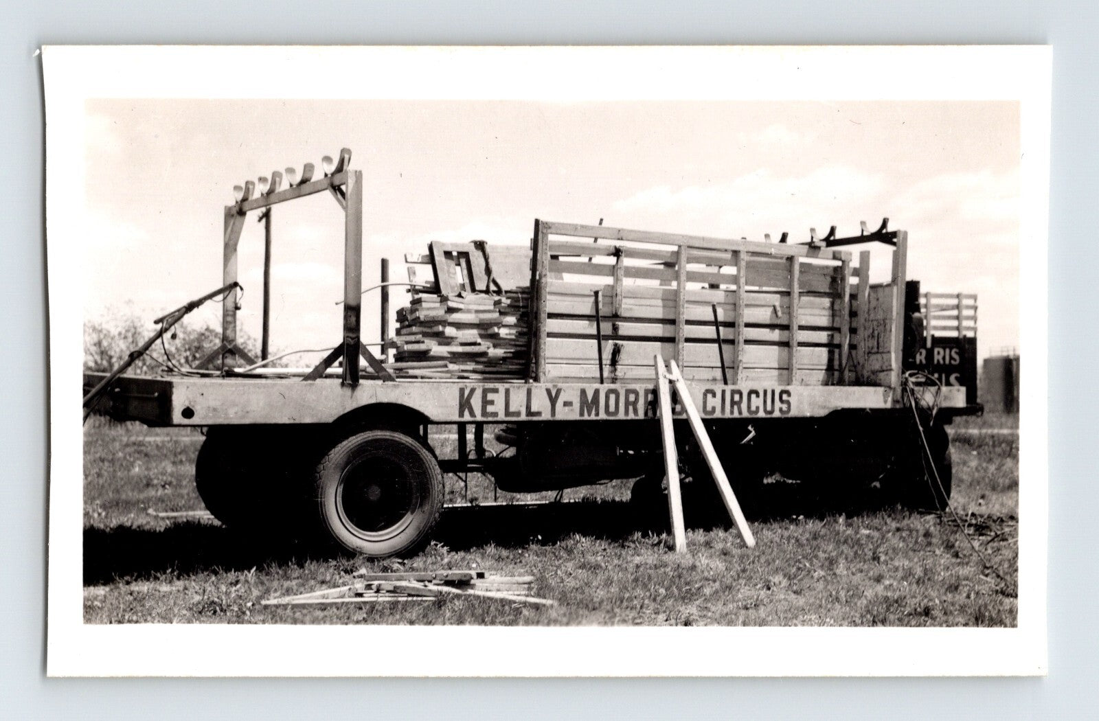 Kelly Morris Circus rigging truck loaded with poles and equipment 1951 black and white photo