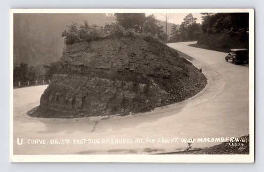 1930s West Virginia Laurel Mountain Route 50 U curve mountain road automobile real photo postcard archival image