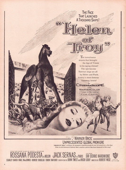 Helen of Troy 1956 film advertisement Rosanna Podesta Trojan Horse scene