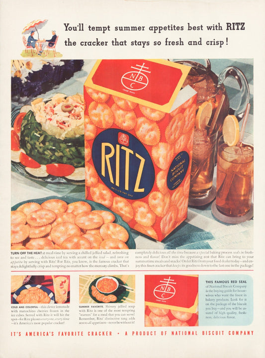 Ritz Crackers 1940 Nabisco Full Page Print Ad 10.5 x 13.5
