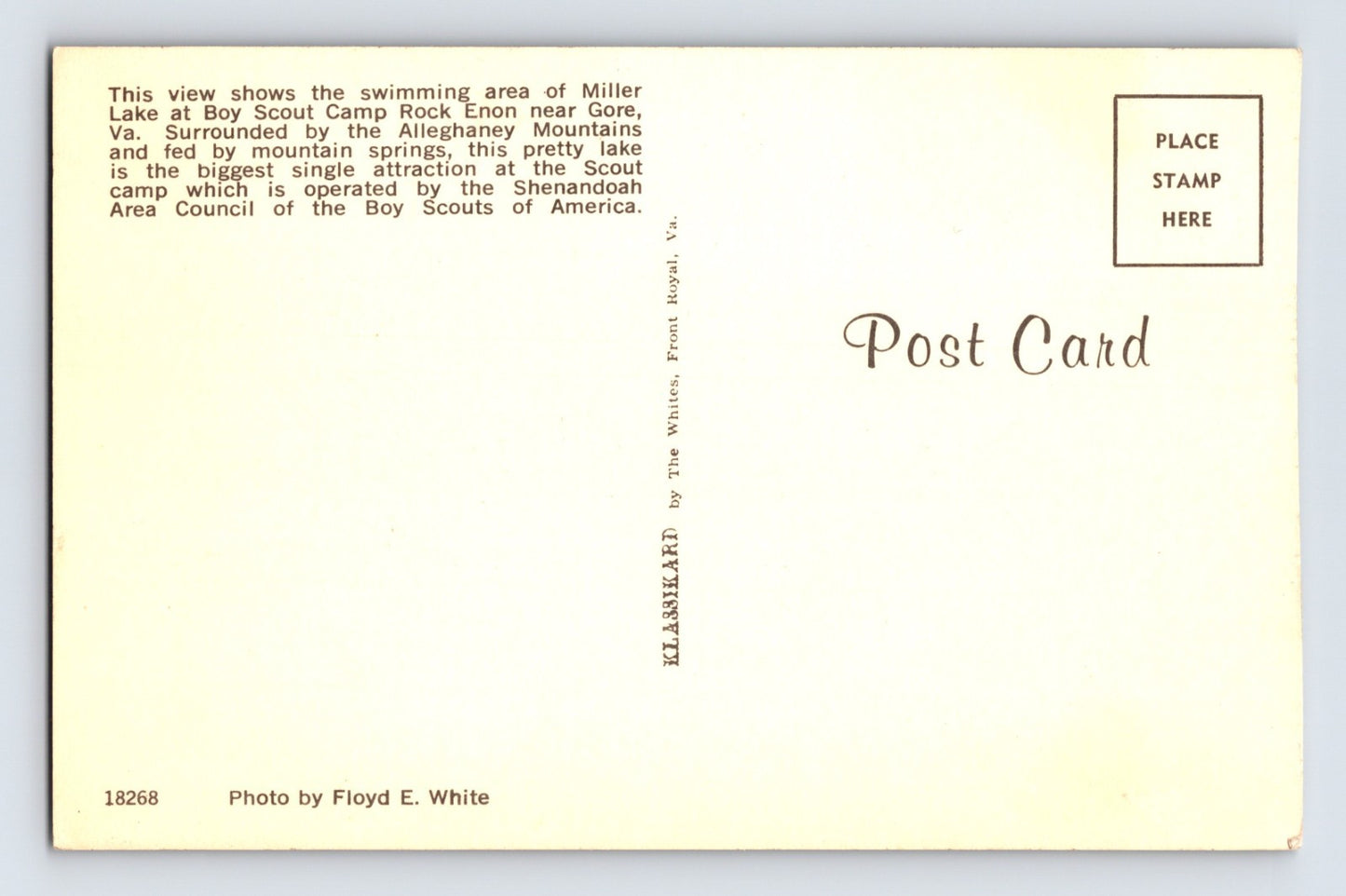 Gore Virginia Miller Lake Boy Scout Camp 1960s Postcard Unposted Chrome