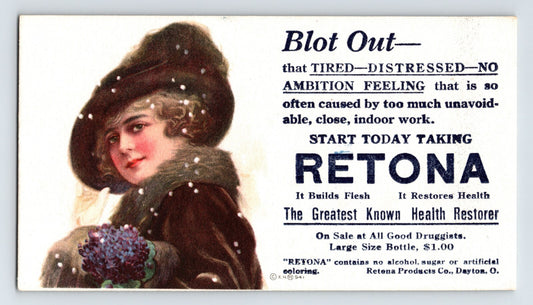 Dayton Ohio Retona advertising blotter 1920s pretty lady medicine