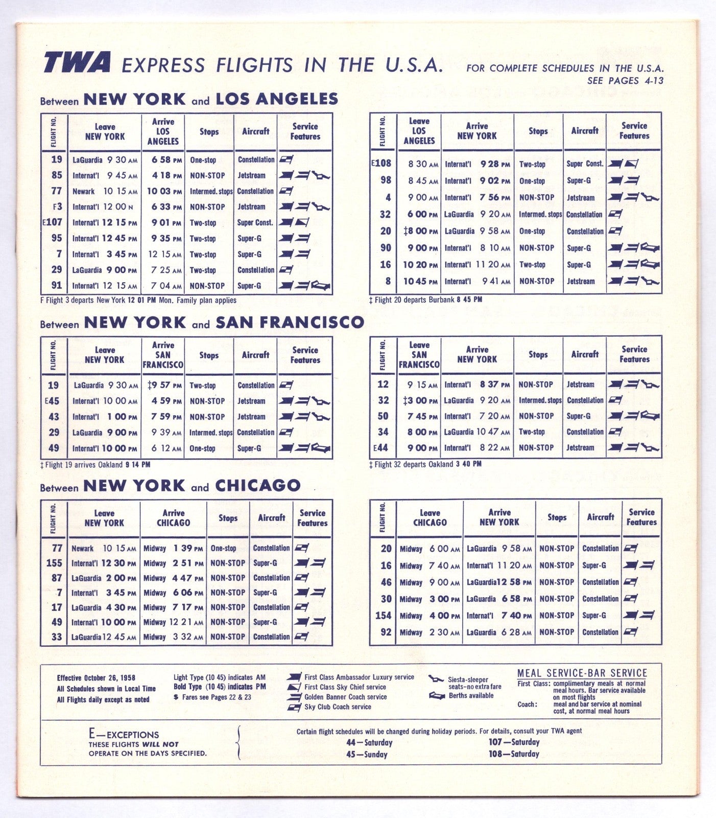 TWA Trans World Airlines 1959 Husband Wife Europe System Time Table Brochure