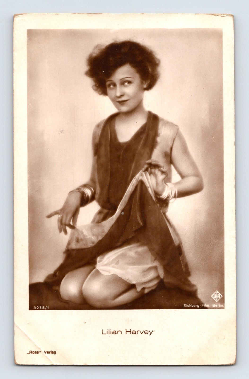 Lilian Harvey portrait seated studio pose 1930s RPPC postcard