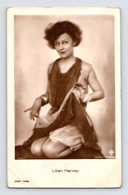 Lilian Harvey portrait seated studio pose 1930s RPPC postcard