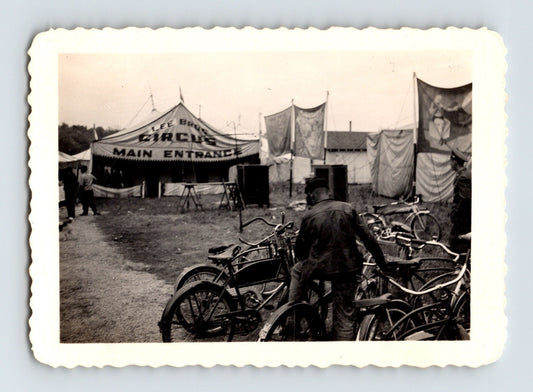 Lee Bros Circus 1943 main entrance tent with bicycles parked in foreground vintage photo