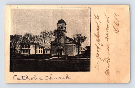 Lowville New York Catholic Church St Peter early 1900s church building with bell tower undivided back postcard posted