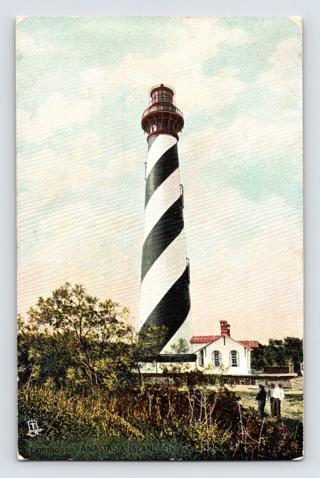 Anastasia Island Florida lighthouse striped tower St Augustine beacon 1910s postcard coastal scene