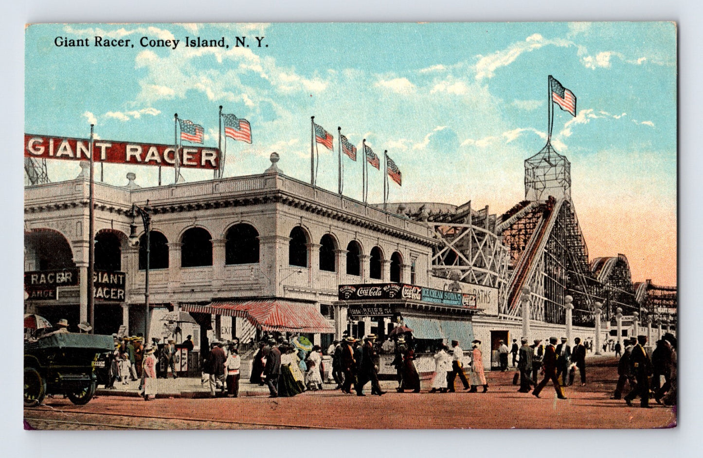 New York City Coney Island Giant Racer Coca Cola 1920s Postcard Unposted