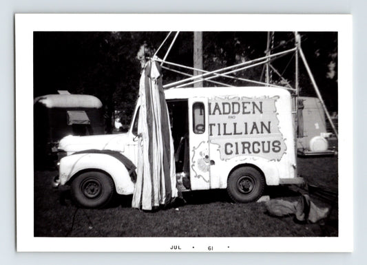 Madden Stillian Circus 1961 truck wagon tent rigging setup black and white photo
