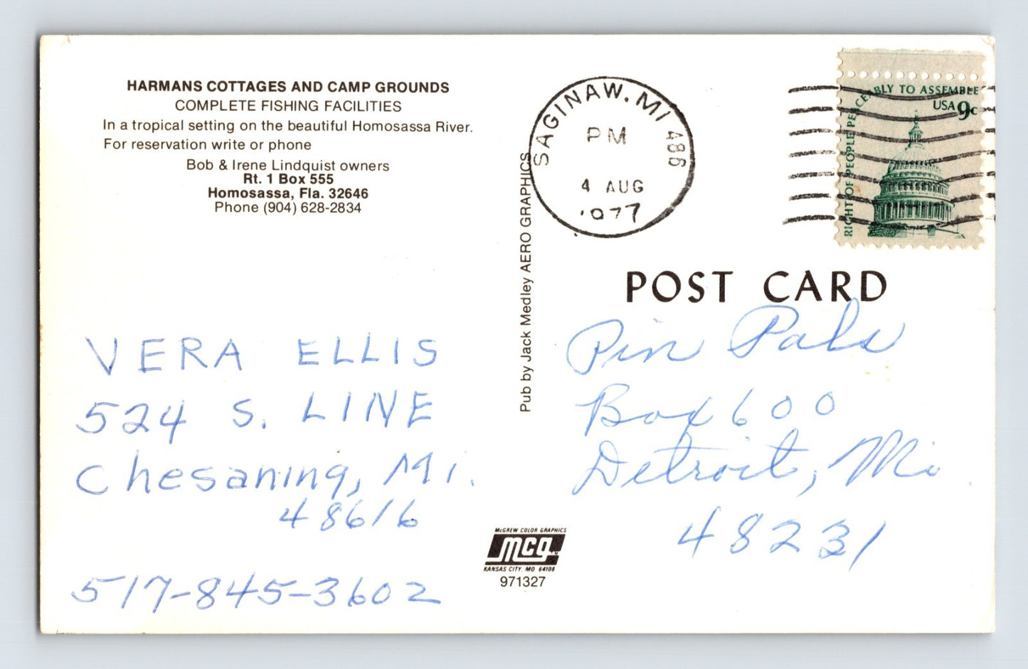 Homosassa Florida Harmans Cottage Camp Ground 1970s Postcard Posted Chrome