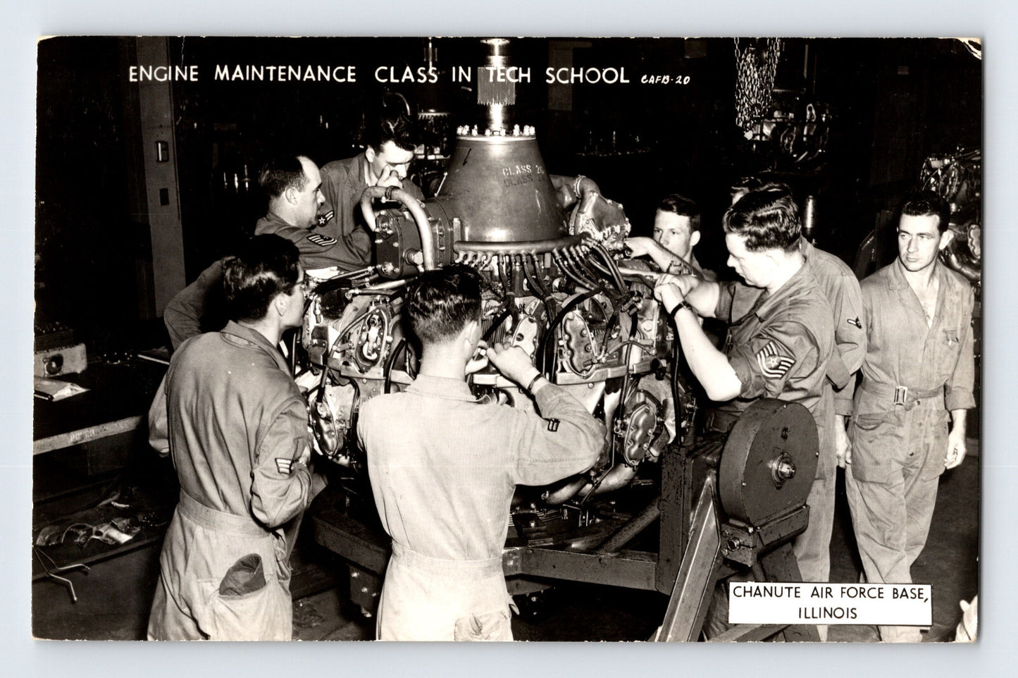 Chanute Air Force Base Illinois engine maintenance class technical school training photo postcard