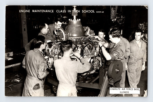 Chanute Air Force Base Illinois engine maintenance class technical school training photo postcard