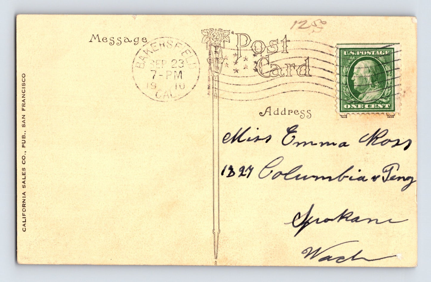 Bakersfield California Library 1910 Postcard Posted Divided Back