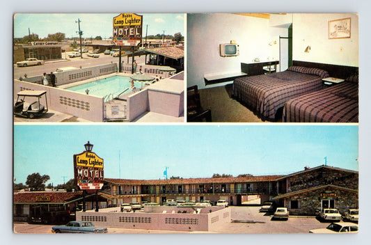 Marland Hobbs New Mexico Lamplighter Motel pool rooms 1960s chrome postcard