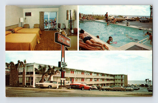 Myrtle Beach South Carolina Kings Inn Motel 1970s postcard with multi view rooms pool and oceanfront motel exterior chrome finish