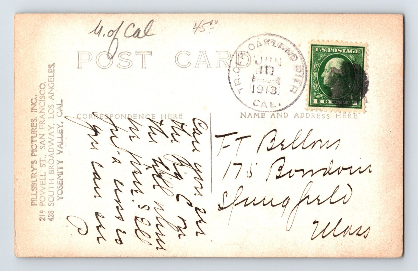 Berkeley California University Campus Aerial 1913 RPPC Postcard Posted