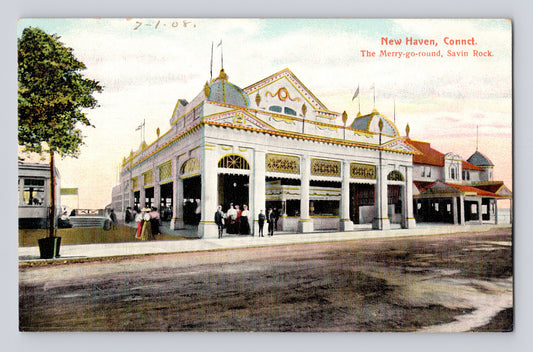 New Haven Connecticut Savin Rock merry go round pavilion amusement park 1910s postcard