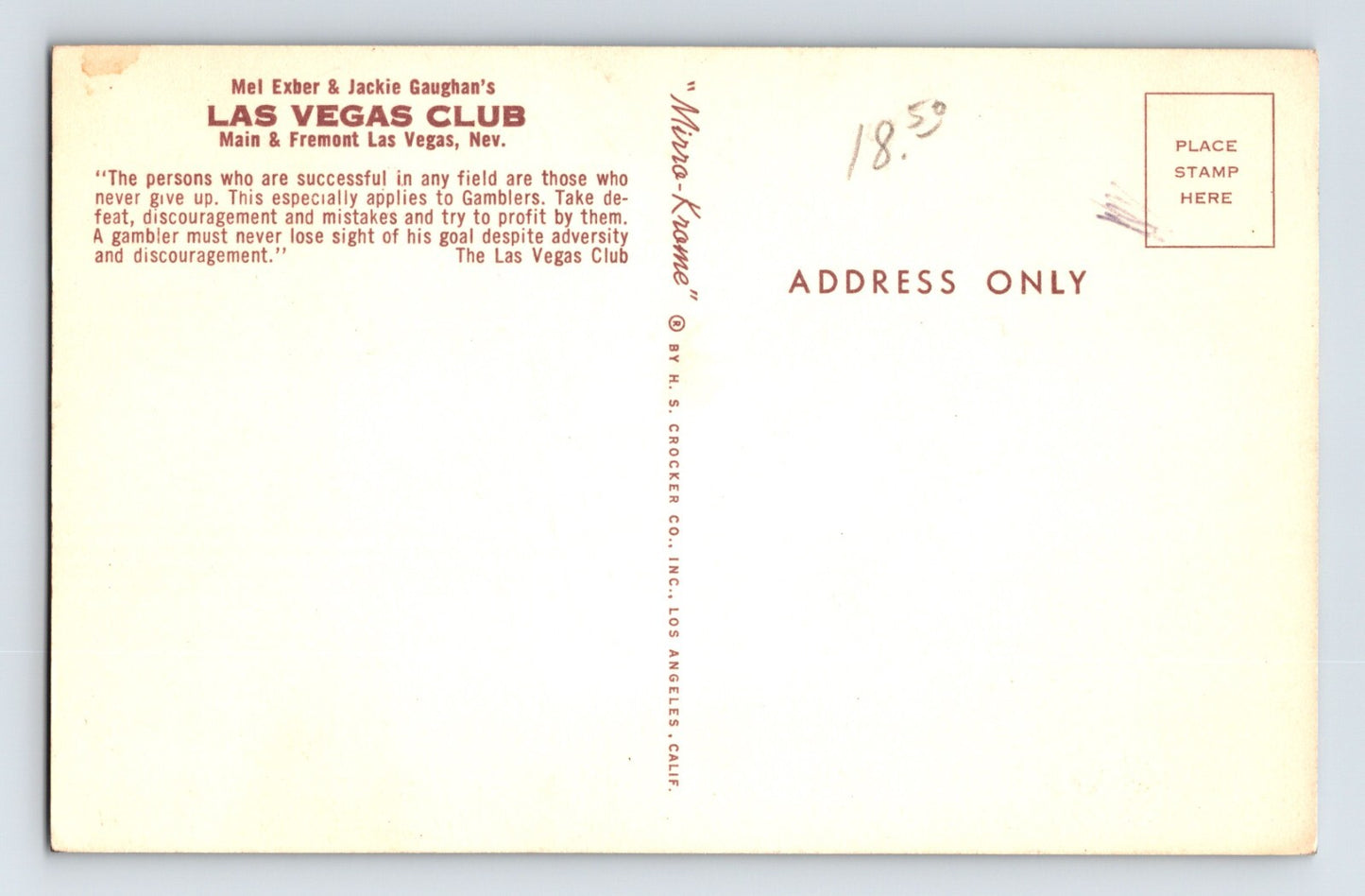 Las Vegas Nevada Exber Gaughan Club Car Van 1960s Postcard Unposted Chrome