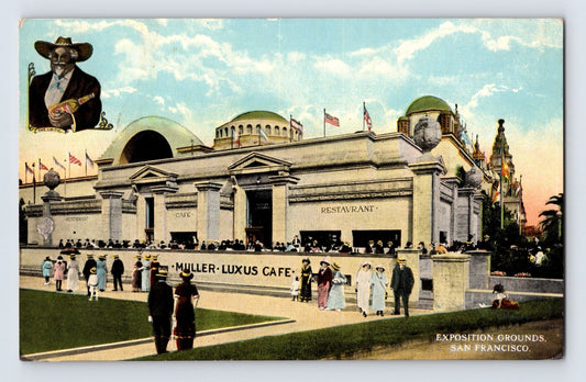 San Francisco Panama Pacific Exposition Muller Luxus Cafe Krug Beer pavilion 1915 postcard scene
