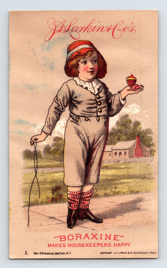 Larkin Boraxine Soap 1890s Victorian Trade Card Child Spinning Top - 3 x 5
