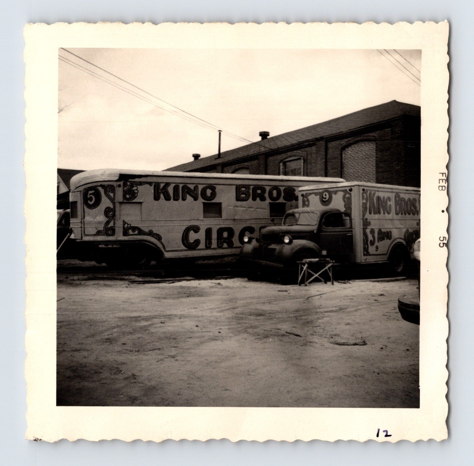 King Bros Circus truck and three ring circus trailer winter quarters February 1955 photo