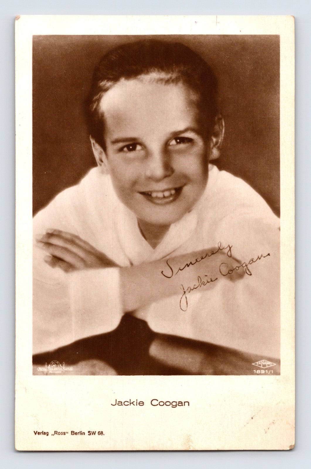 Jackie Coogan child actor portrait 1930s RPPC Ross Verlag postcard