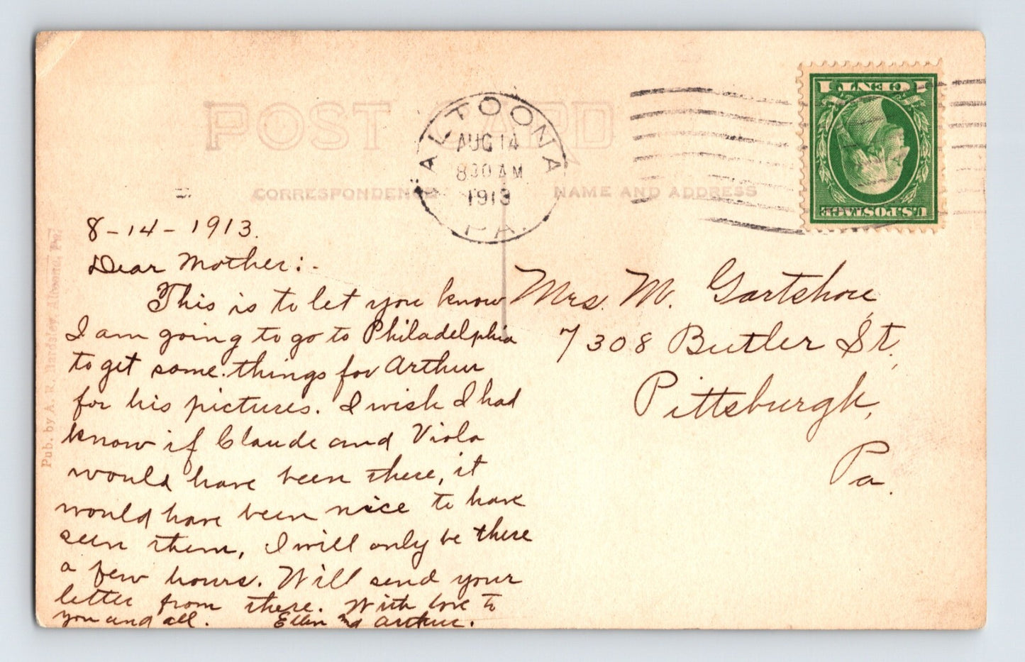 Altoona Pennsylvania Patriotic Order Sons of America Temple 1913 RPPC Postcard