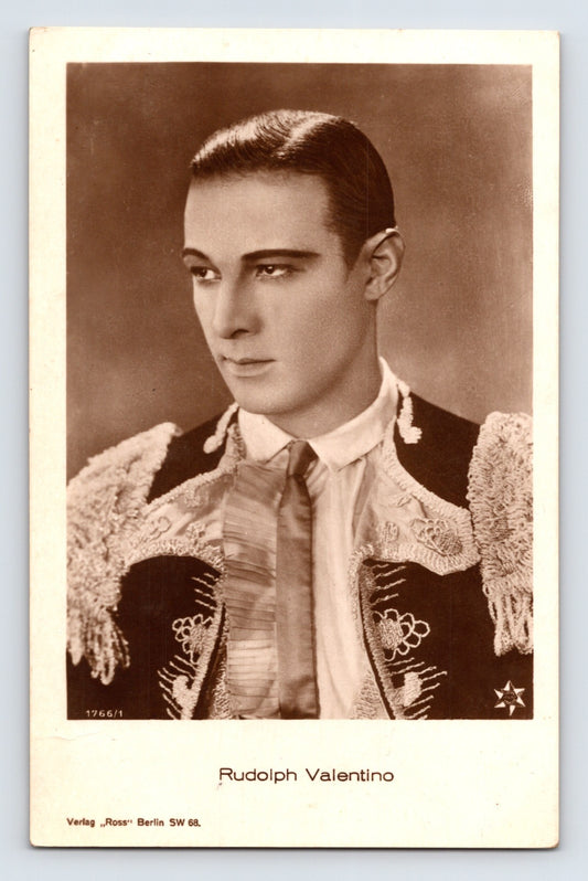 Rudolph Valentino silent film star portrait matador costume Ross Verlag RPPC postcard