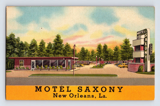 New Orleans Louisiana Motel Saxony 1940s Postcard Unposted Linen