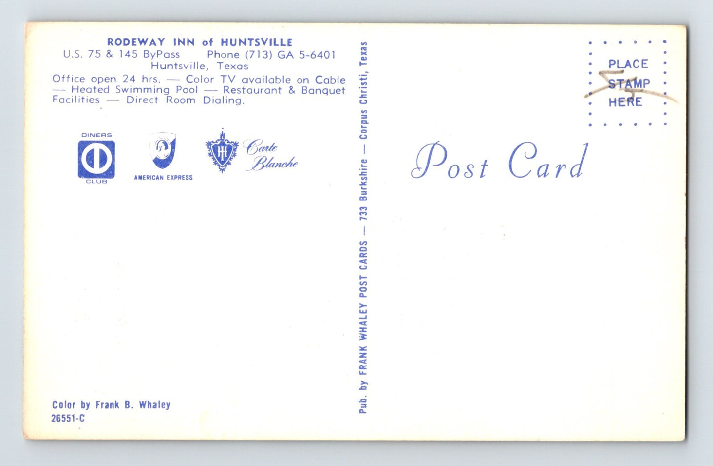 Huntsville Texas Rodeway Inn Motel Pool 1960s Postcard Unposted Chrome