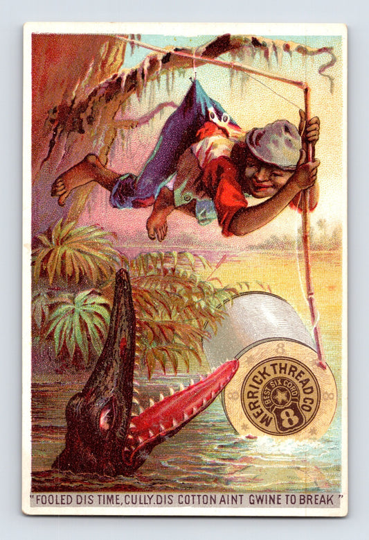 Merrick Thread Co boy alligator swamp scene 1890s trade card
