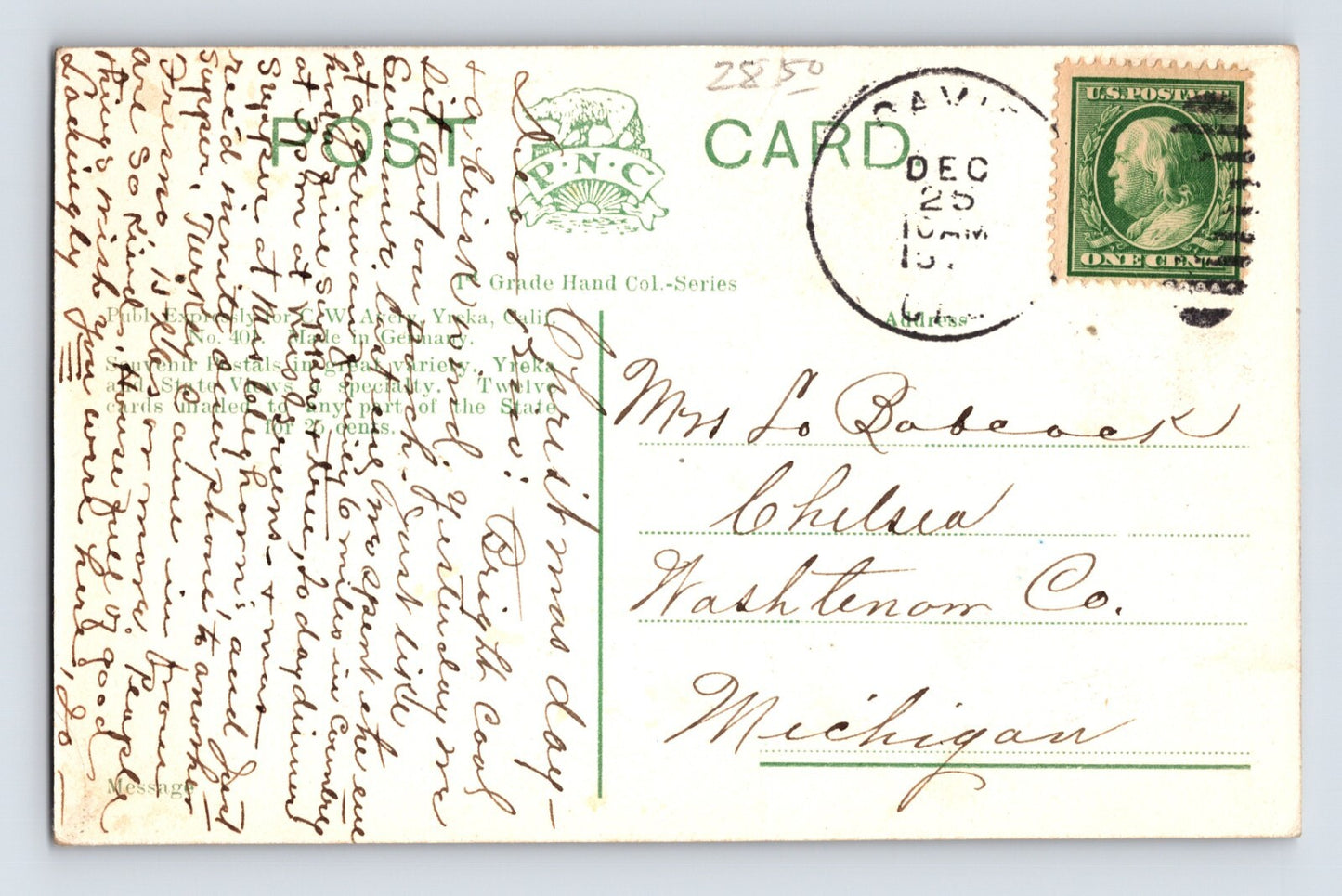Yreka California Methodist Church 1910s Posted Divided Back Postcard