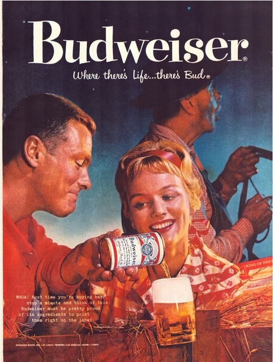 Budweiser Beer 1959 Hay Ride Print Ad Full Page 10.5 x 13.5