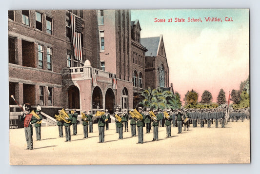 State School Whittier California 1906 juvenile reform school drill scene postcard with band formation