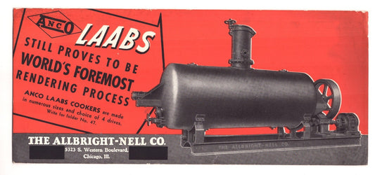 Allbright Nell Company Chicago rendering tank ANCO LAABS lard processing ad blotter