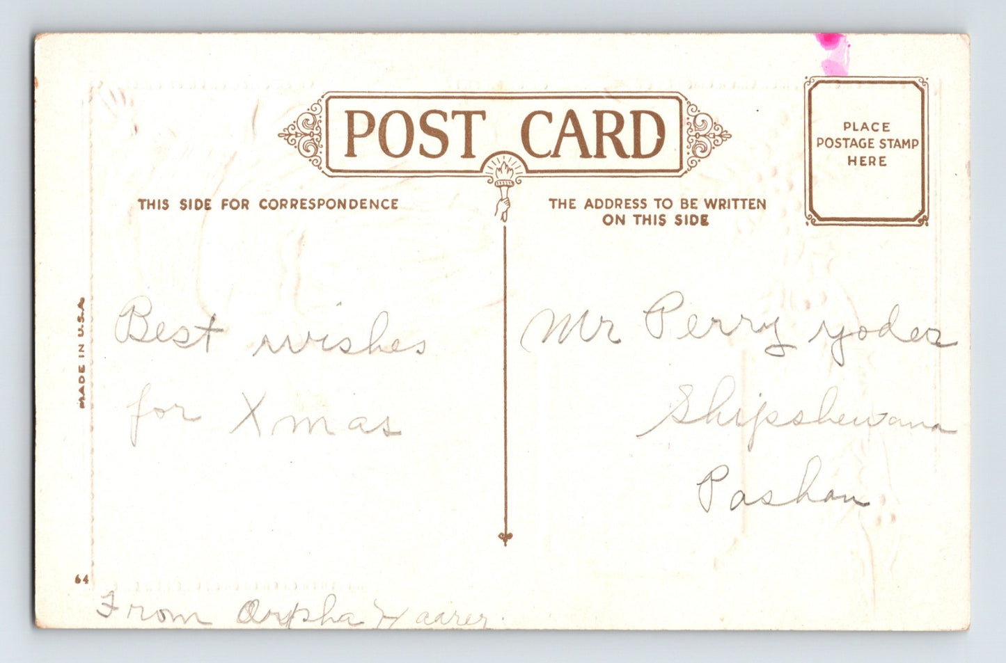 Santa Claus Holly Merry Merry Christmas 1910s Embossed Postcard