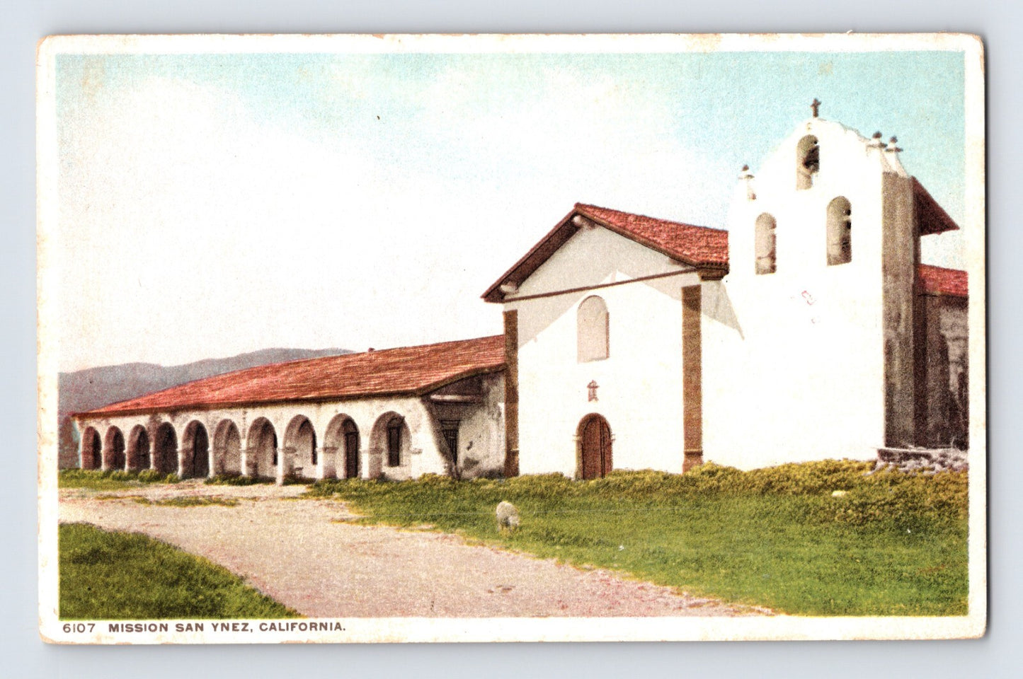 Solvang California Mission Santa Ines arcade bell tower 1910s divided back postcard unposted