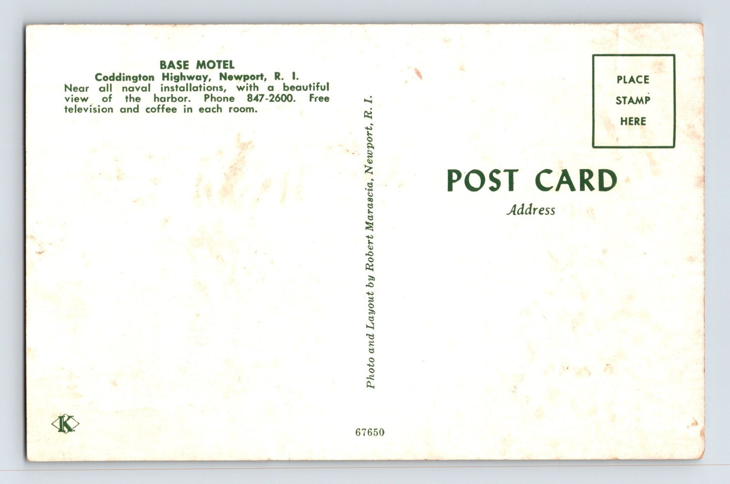 Newport Rhode Island Base Motel Coddington 1960s Postcard Unposted Chrome