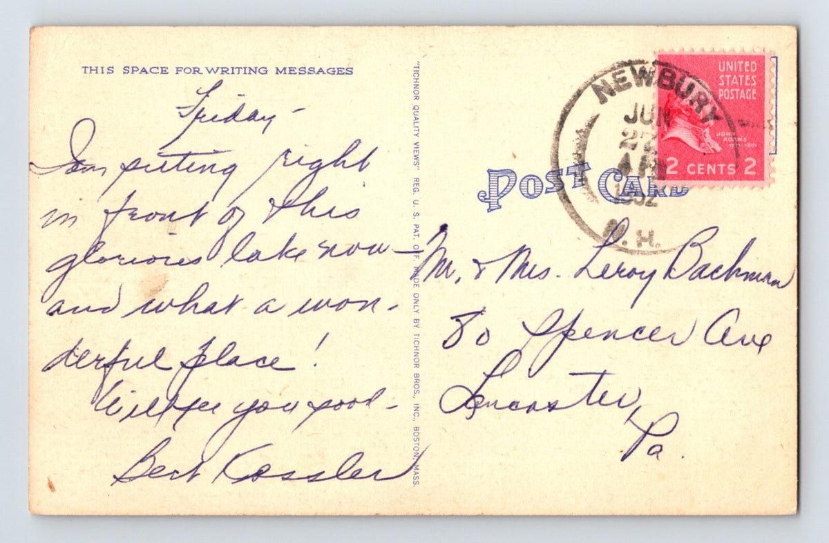 Newbury New Hampshire Maxners Pine Cliff Lodge Lake Sunapee 1952 Postcard Posted