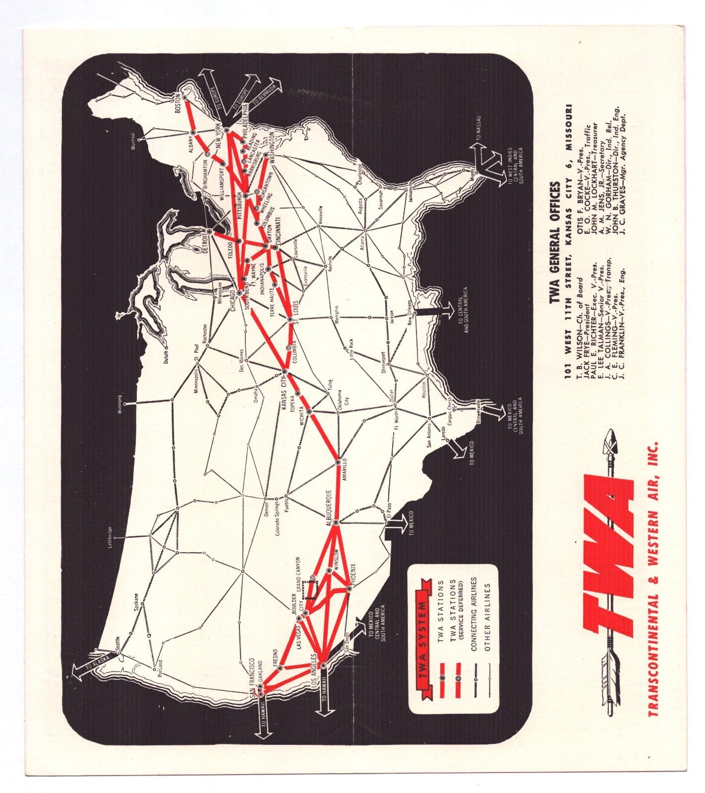TWA Trans World Airlines 1945 Pittsburgh Steel System Time Table Brochure