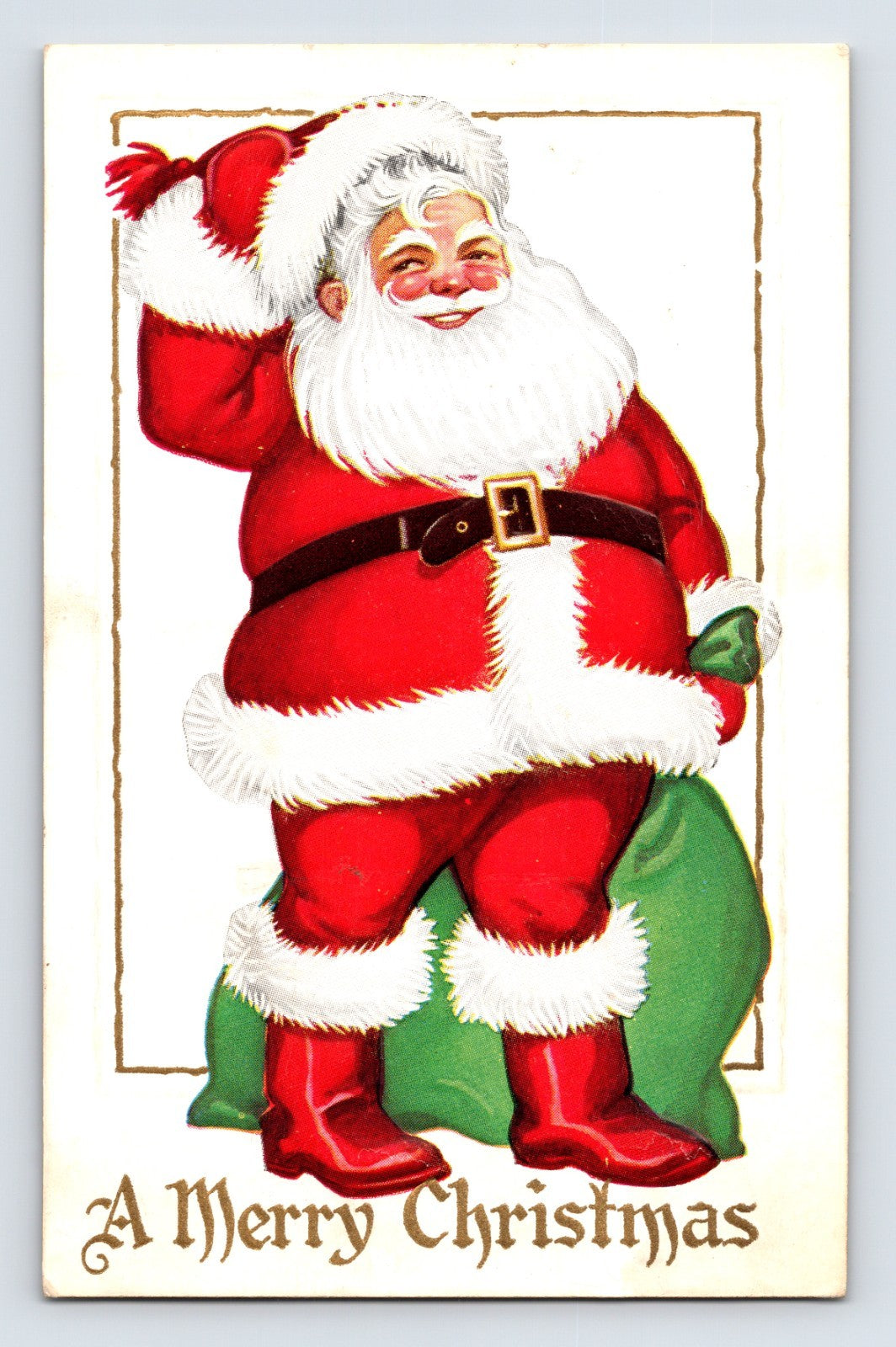 Santa Claus full figure toy sack 1910s Christmas postcard divided back