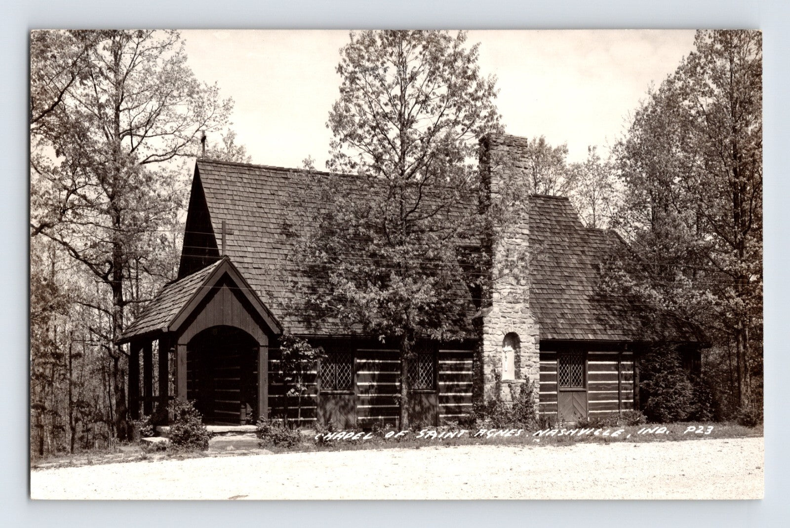Nashville Indiana St Agnes Church chapel log building 1940s RPPC postcard