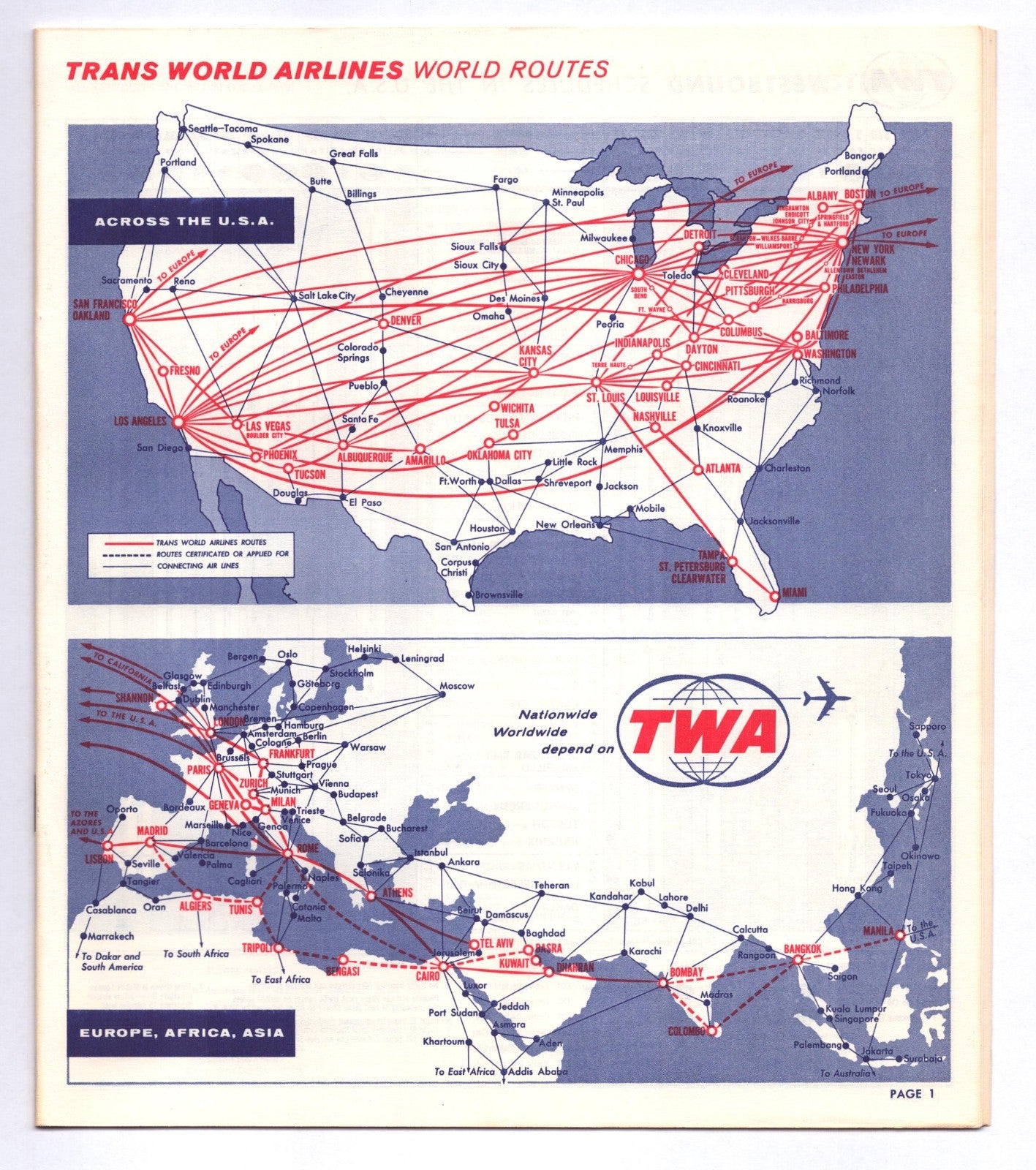 TWA Trans World Airlines 1963 Worldwide System Time Table Brochure