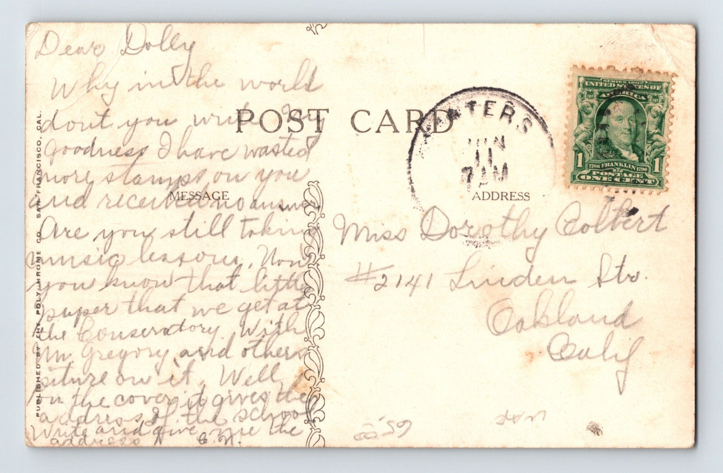 Winters California Creamery Horse Cart 1911 Postcard Divided Back Posted