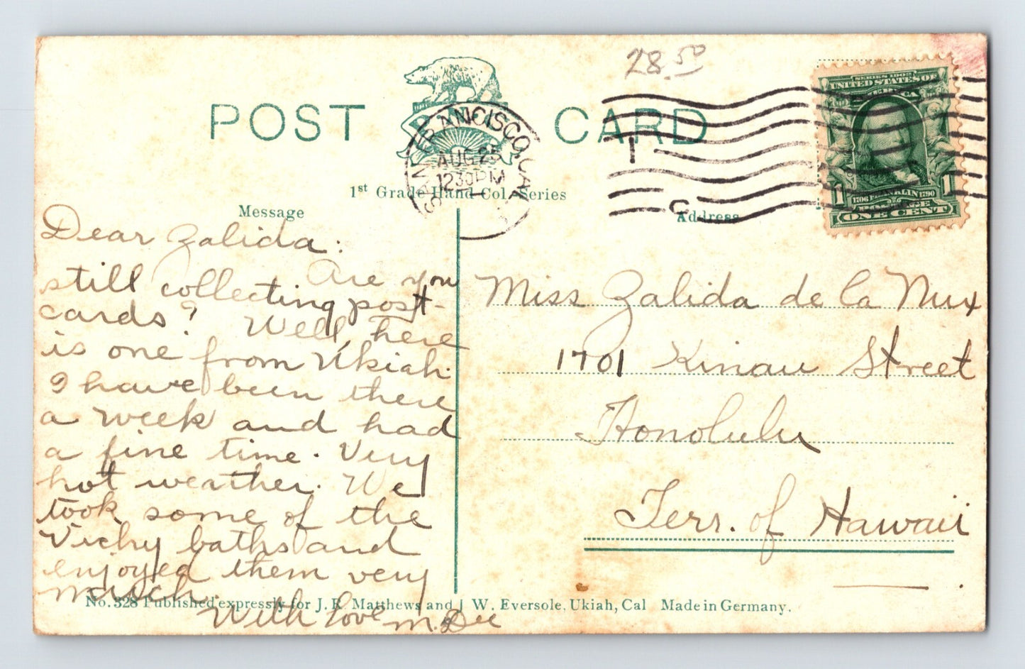 Ukiah California State Hospital Mendocino 1910s Postcard Posted